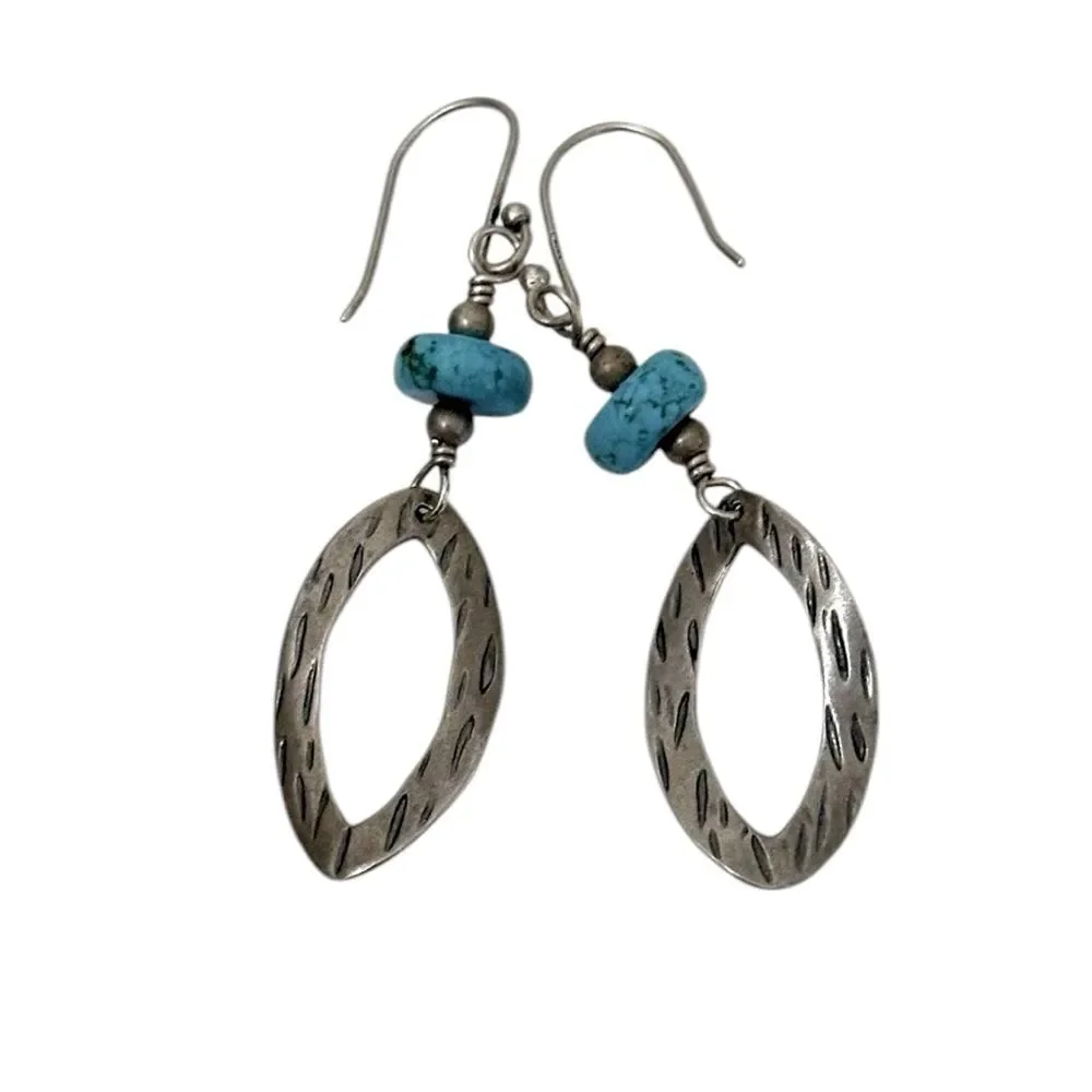 Silpada W1862 Retired Silver Stabilized Turquoise Bead Textured Drop Earrings
